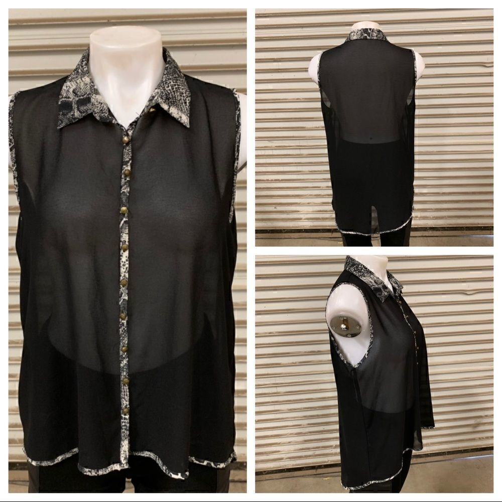 🛍️Mine sheer black sleeveless top snakeskin print